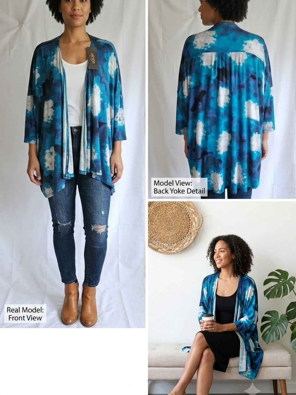Victor Alfaro NWT Blue Watercolor Kimono Cardigan L - Picture 13 of 13
